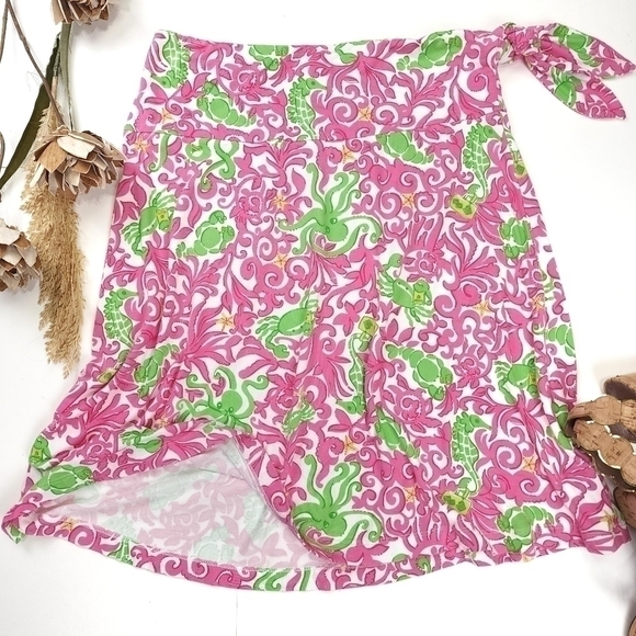 Lilly Pulitzer Pink Green Crabby Octopus Vicose Blend Stretchy Skirt Sz … - Picture 14 of 14